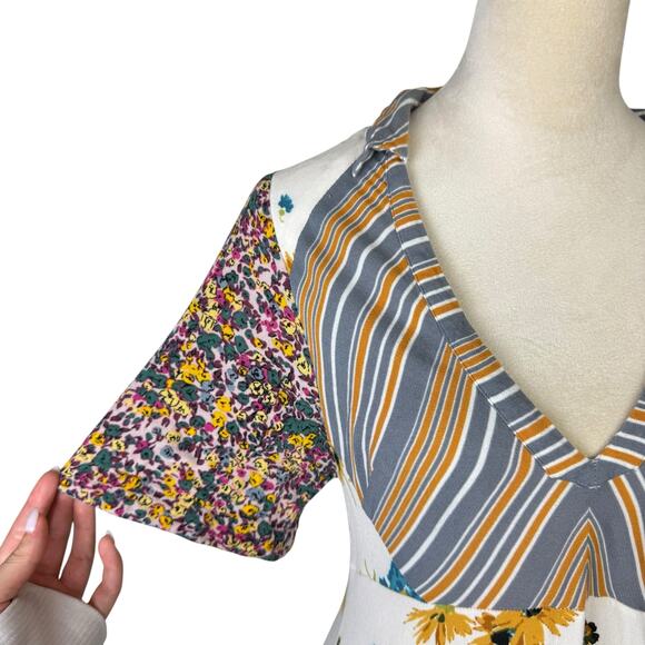 Free People Mix It Up Mixed Floral Print V-neck Babydoll Mini Dress *UPCYCLED* - Picture 8 of 14